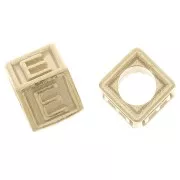 Perle lettre alphabet cube 5 mm avec gros trou - E - Argent 925 Doré à l'or fin x1