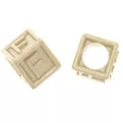 Perle lettre alphabet cube 5 mm avec gros trou - F - Argent 925 Doré à l'or fin x1