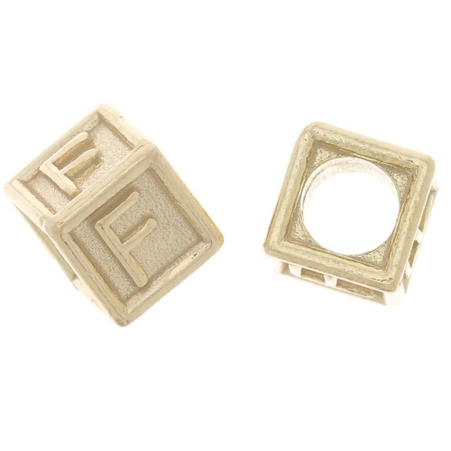 Perle lettre alphabet cube 5 mm avec gros trou - F - Argent 925 Doré à l'or fin x1