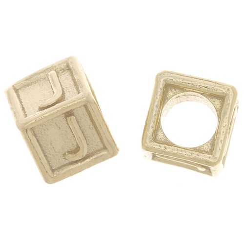 Perle lettre alphabet cube 5 mm avec gros trou - J - Argent 925 Doré à l'or fin x1