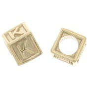 Perle lettre alphabet cube 5 mm avec gros trou - K - Argent 925 Doré à l'or fin x1