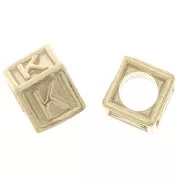 Perle lettre alphabet cube 5 mm avec gros trou - K - Argent 925 Doré à l'or fin x1