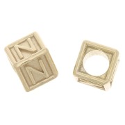 Perle lettre alphabet cube 5 mm avec gros trou - N - Argent 925 Doré à l'or fin x1|raw }}
