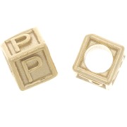 Perle lettre alphabet cube 5 mm avec gros trou - P - Argent 925 Doré à l'or fin x1|raw }}