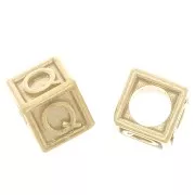 Perle lettre alphabet cube 5 mm avec gros trou - Q - Argent 925 Doré à l'or fin x1