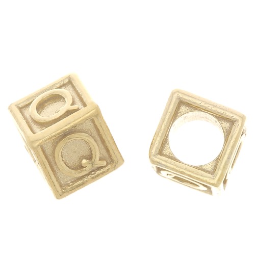 Perle lettre alphabet cube 5 mm avec gros trou - Q - Argent 925 Doré à l'or fin x1