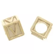 Perle lettre alphabet cube 5 mm avec gros trou - V - Argent 925 Doré à l'or fin x1