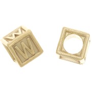 Perle lettre alphabet cube 5 mm avec gros trou - W - Argent 925 Doré à l'or fin x1|raw }}