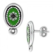 Clous d'oreilles résine époxy 21 mm argenté vieilli/Vert x2|raw }}