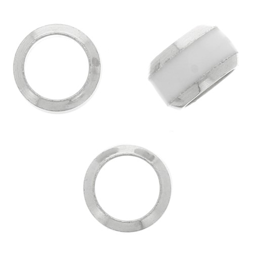 Perle rondelle 6x3.8 mm gros trou avec liseré de couleur - Argent 925 - Blanc x1