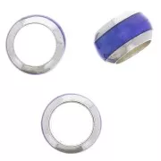 Perle rondelle 6x3.8mm gros trou avec liseré de couleur Argent 925 - Bleu foncé x1