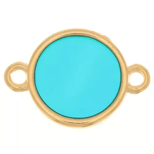 Intercalaire rond résine époxy - vitrail - 11 mm Doré à l'or fin - Turquoise x1