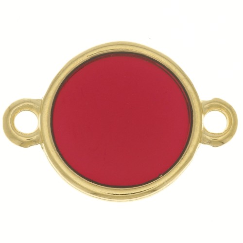 Intercalaire rond résine époxy vitrail - 11 mm Doré à l'or fin - Rouge x1