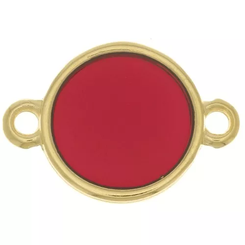 Intercalaire rond résine époxy vitrail - 11 mm Doré à l'or fin - Rouge x1
