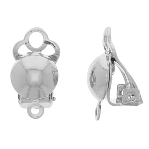 Clips d'oreilles demi-boule - oreilles non percées 9x17mm - Rhodié x2