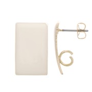 Clous d'oreilles rectangle 13x20 mm résine époxy - Acier doré - Ivoire x2