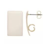 Clous d'oreilles rectangle 13x20 mm résine époxy - Acier doré - Ivoire x2