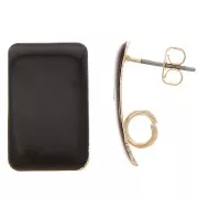 Clous d'oreilles rectangle 13x20 mm résine époxy - Acier Doré - Noir x2