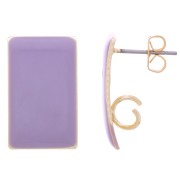 Clous d'oreilles rectangle résine époxy 13x20 mm en Acier doré - Violet x2