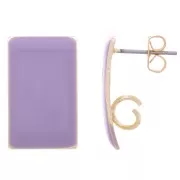 Clous d'oreilles rectangle résine époxy 13x20 mm en Acier doré - Violet x2