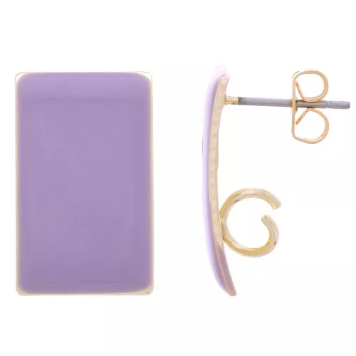 Clous d'oreilles rectangle 13x20 mm résine époxy - Acier Doré - Violet x2