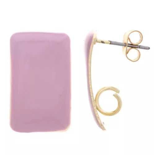 Clous d'oreilles rectangle 13x20 mm résine époxy - Acier Doré - Lilas x2