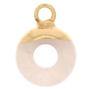 Breloque ronde forme donut 10 mm en verre - imitation Quartz rose - Doré x1|raw }}
