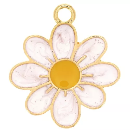 Pendentif fleur marguerite - résine époxy 20 mm - Doré à l'or fin - Blanc x1