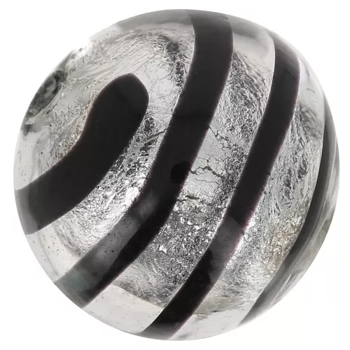 Ronde Murano 6 mm feuille d'argent striée Noir x1