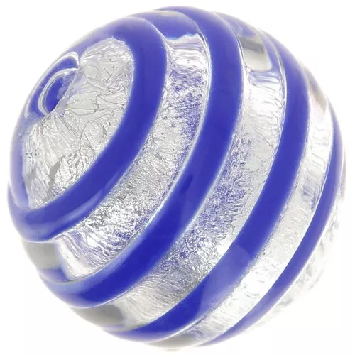 Ronde Murano 10 mm feuille d'argent striée Bleu x1