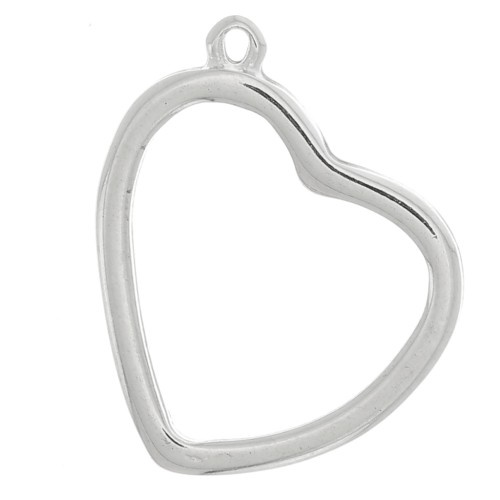 Pendentif coeur pour résine UV & bi-composants 28x32 mm - Rhodié x1