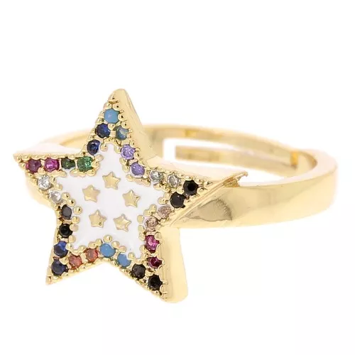 Bague réglable étoile avec Oxyde de Zirconium - Doré - Blanc - Multicolore x1