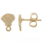 Clous d'oreilles coquillage - 8.5x6.5 mm - avec anneau fermé - Doré à l'or fin x2