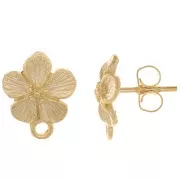Clous d'oreilles fleur 12x10 mm - avec anneau fermé - Doré à l'or fin x2