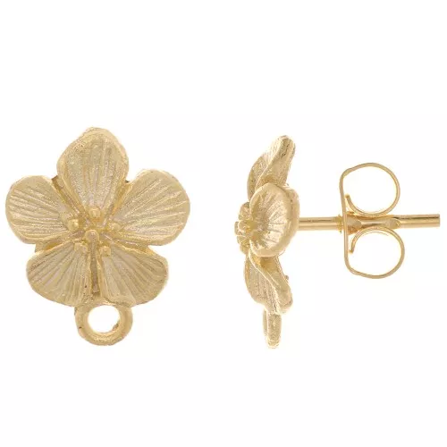 Clous d'oreilles fleur 12x10 mm - avec anneau fermé - Doré à l'or fin x2