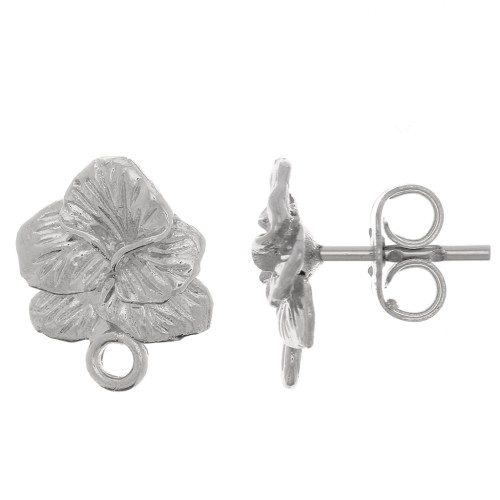 Clous d'oreilles fleur violette 12x9 mm - avec anneau fermé - Rhodié x2
