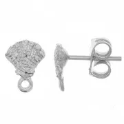 Clous d'oreilles coquillage - 8.5x6.5 mm - avec anneau fermé - Rhodié x2