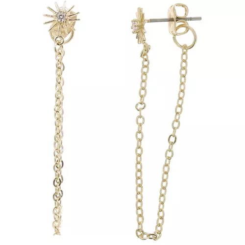 Boucles d'oreilles soleil et oxyde de zirconium 9x7mm et chaîne -Doré - Crystal x2