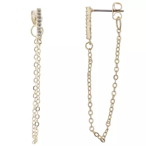 Boucles d'oreilles rectangle oxydes de zirconium 14x2mm & chaîne - Doré Crystal x2
