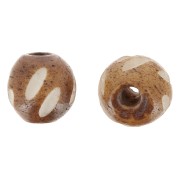Perles rondes en os gravé 11 mm - Marron clair - Blanc x10