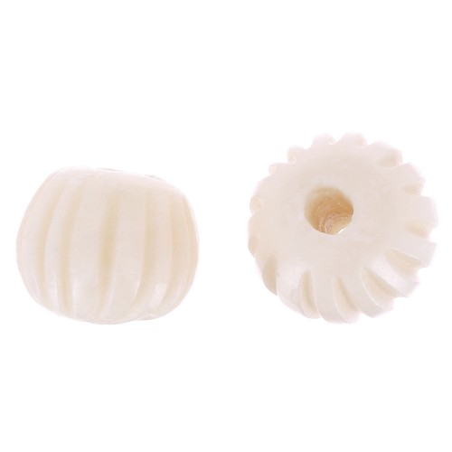 Perles rondes en os gravé - effet strié - 13 mm - Naturel x4