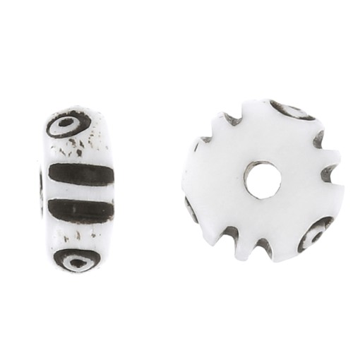 Perles rondelles heishi en os gravé 8x4 mm - Naturel - Marron foncé x10