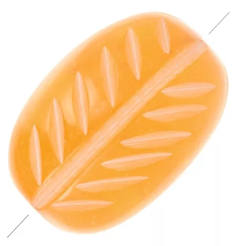 Perles olive gravées motif feuille en résine 29x19 mm - Orange x5