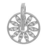 Pendentif rond fleur ajourée 14x11.5 mm avec oxydes de Zirconium - Rhodié - Crystal x1