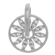 Pendentif rond fleur ajourée 14x11.5 mm avec oxydes de Zirconium - Rhodié - Crystal x1
