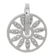 Pendentif rond fleur ajourée 14x11.5 mm avec oxydes de Zirconium - Rhodié - Crystal x1