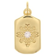 Pendentif plaque rectangle 17x10 mm - motif étoile avec  oxyde de Zirconium  - Doré - Crystal x1