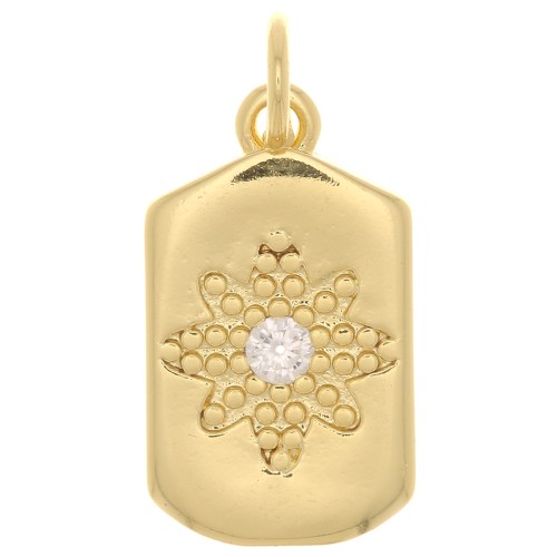 Pendentif plaque rectangle 17x10 mm - motif étoile avec  oxyde de Zirconium  - Doré - Crystal x1