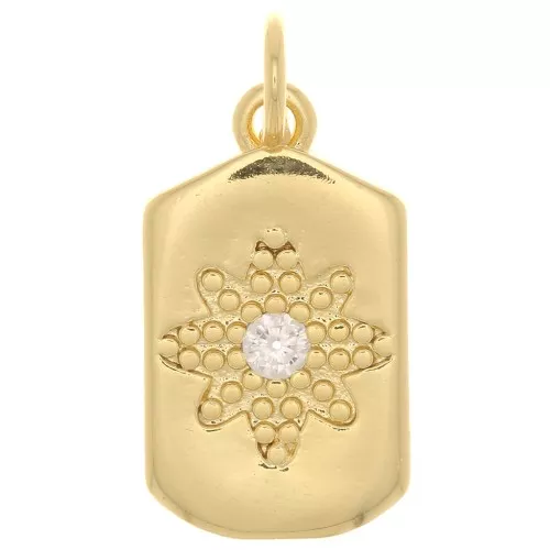 Pendentif plaque rectangle 17x10 mm - motif étoile avec  oxyde de Zirconium  - Doré - Crystal x1