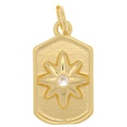Pendentif plaque rectangle 17x10 mm - motif étoile avec  oxyde de Zirconium  - Doré - Crystal x1